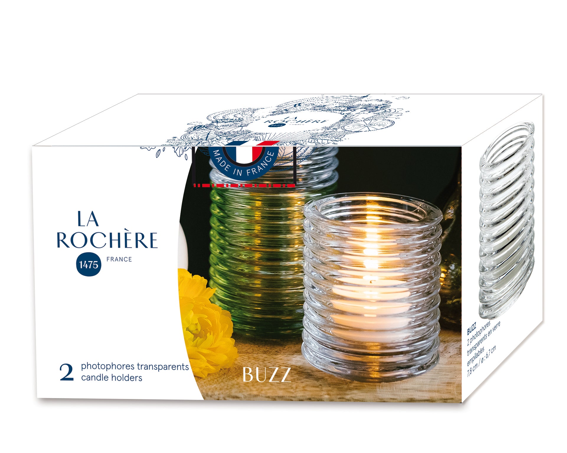 Set de 2 photophore transparents made in France, LA ROCHERE