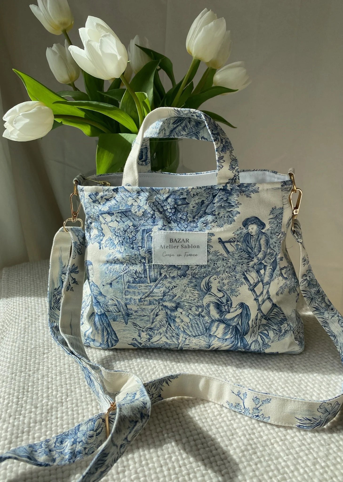 Mini cabas en toile de Jouy made in France