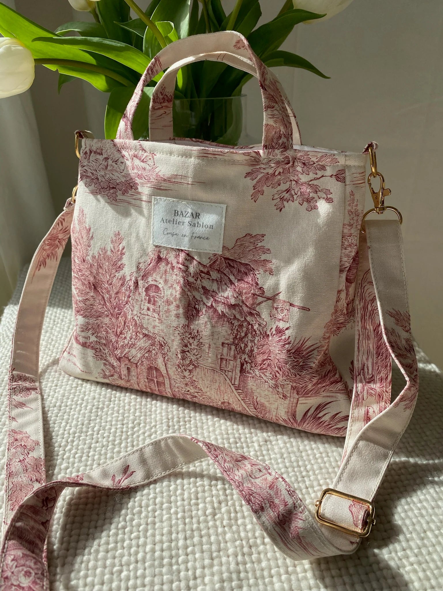 Mini cabas en toile de Jouy made in France