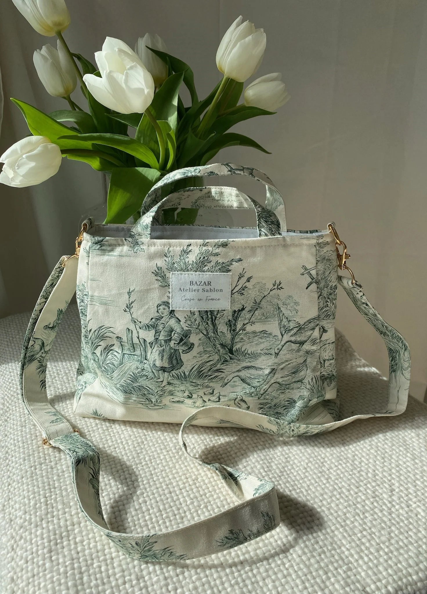 Mini cabas en toile de Jouy made in France