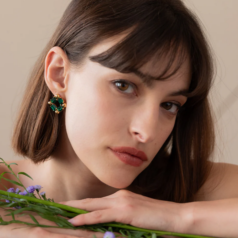 BOUCLES D'OREILLES GRACE EMERAUDE BARBARISME MADE IN FRANCE
