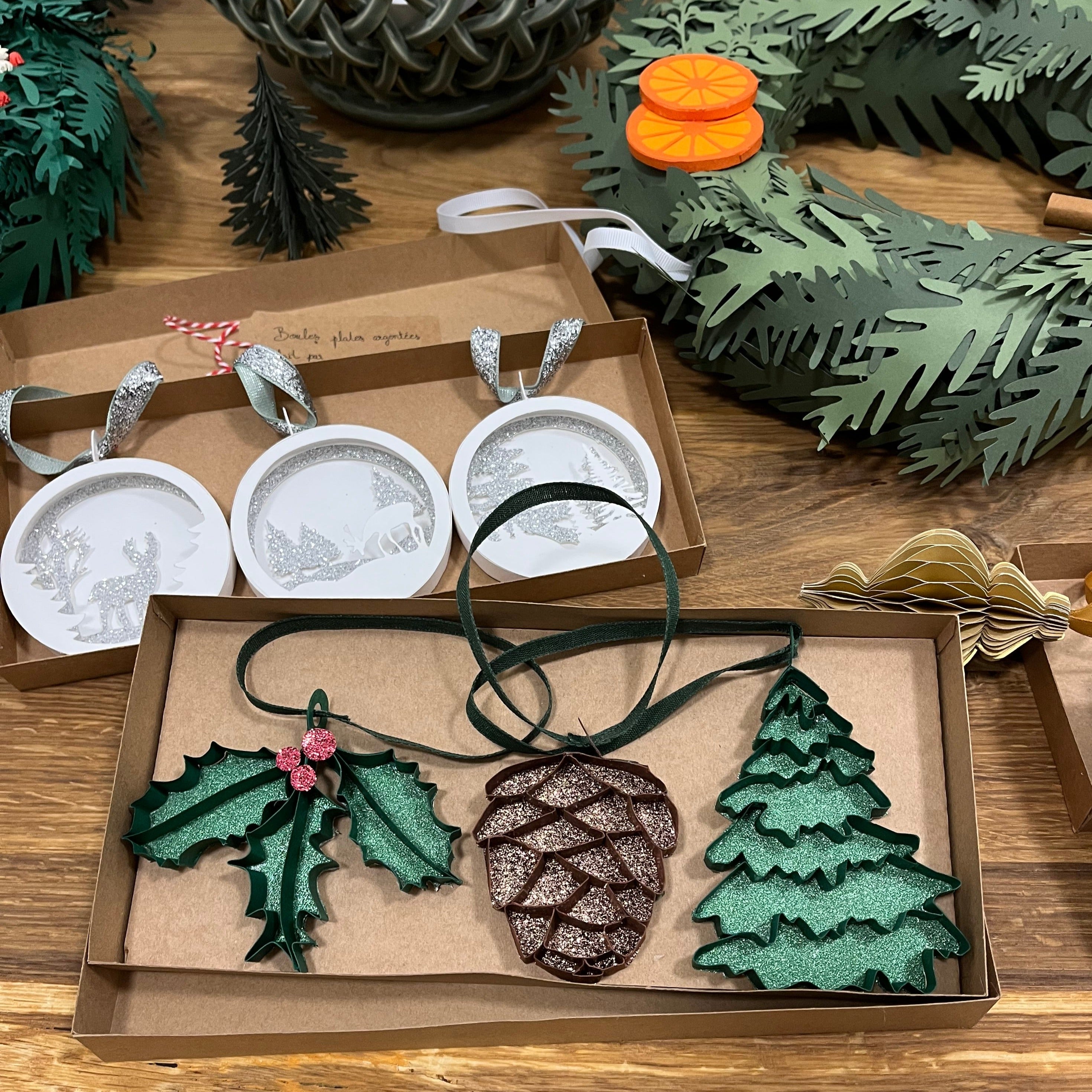 Coffret 3 boules en papier découpé Nature, MELINA VASSEREAU, made in France et écoresponsable