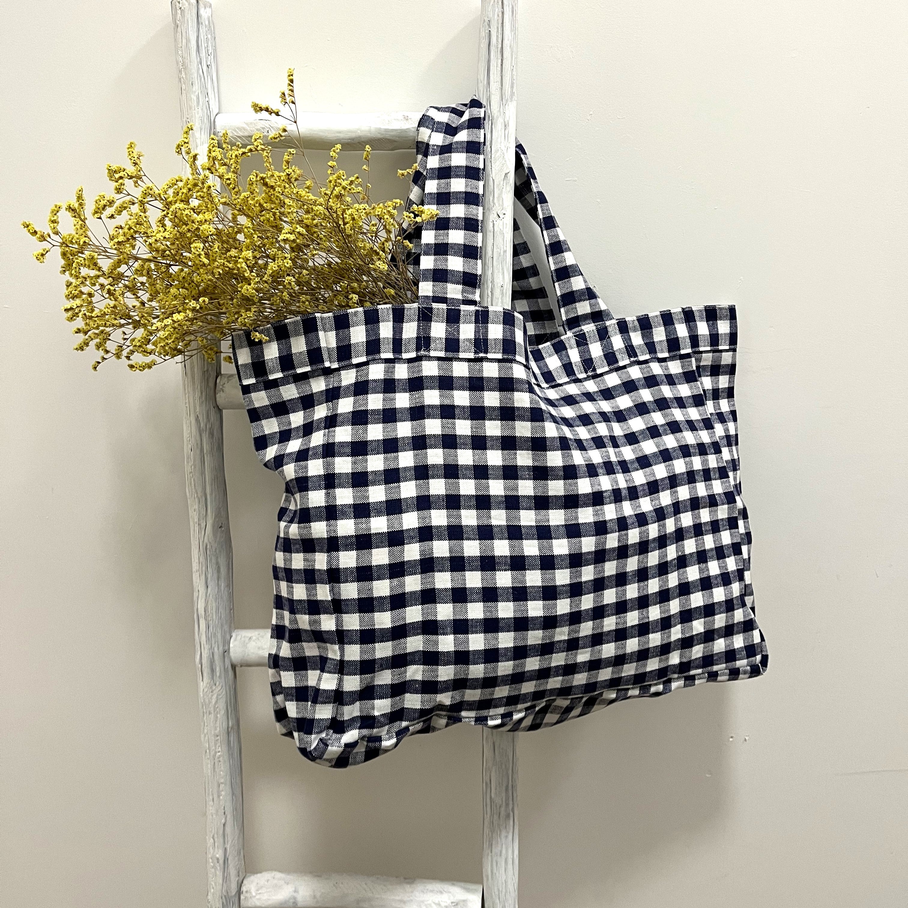 Gingham Navy Large tote Bag