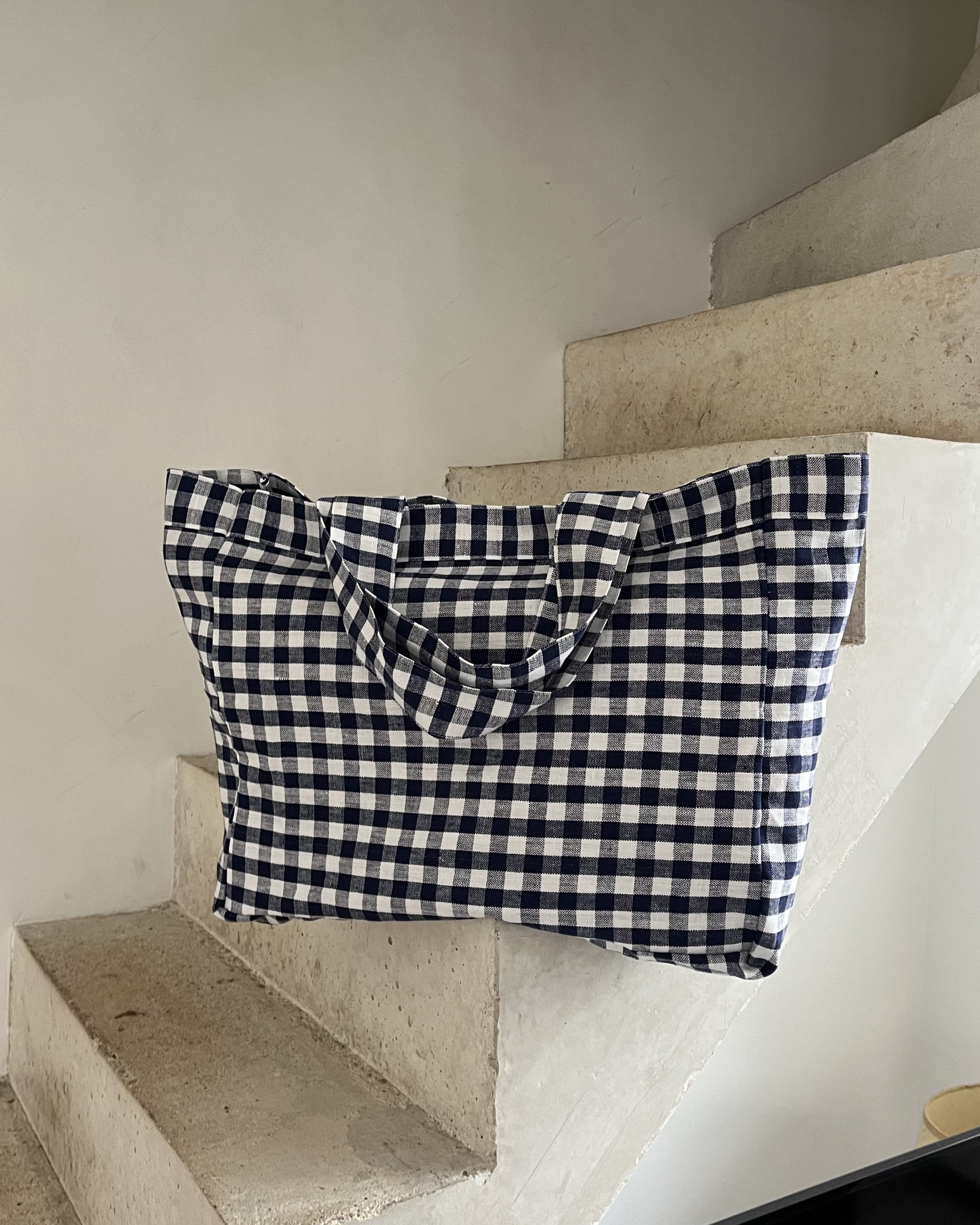 Gingham Navy Large tote Bag