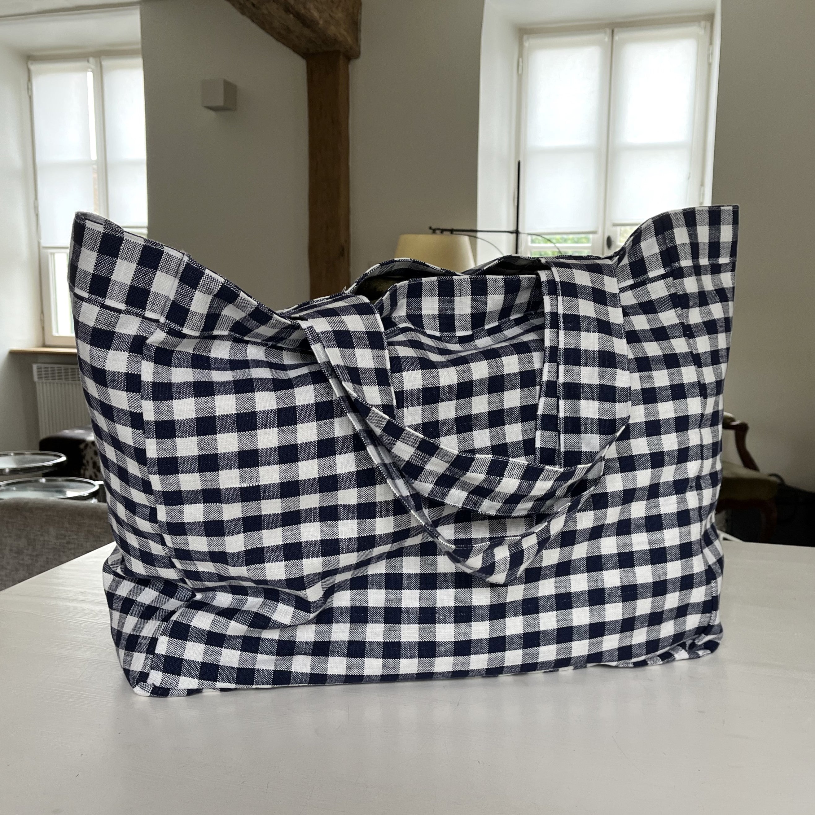 Gingham Navy Large tote Bag