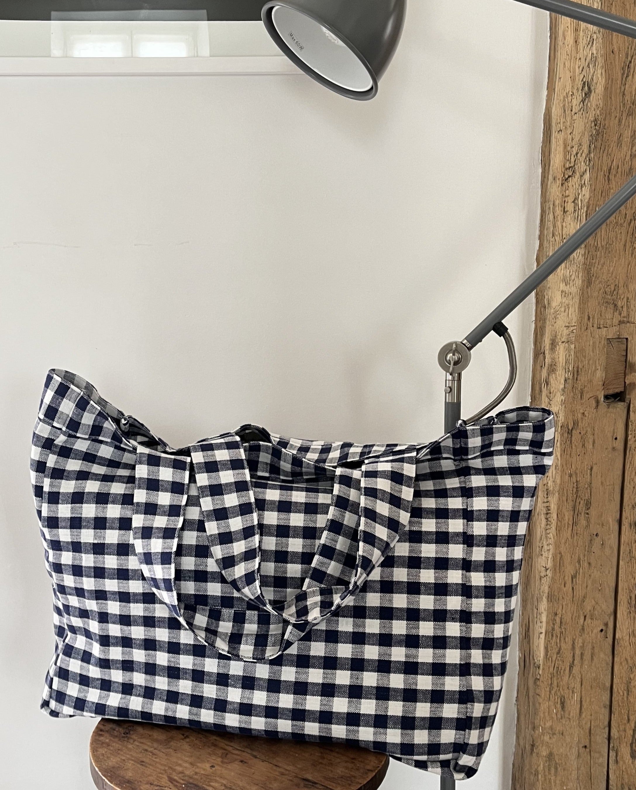 Gingham Navy Large tote Bag