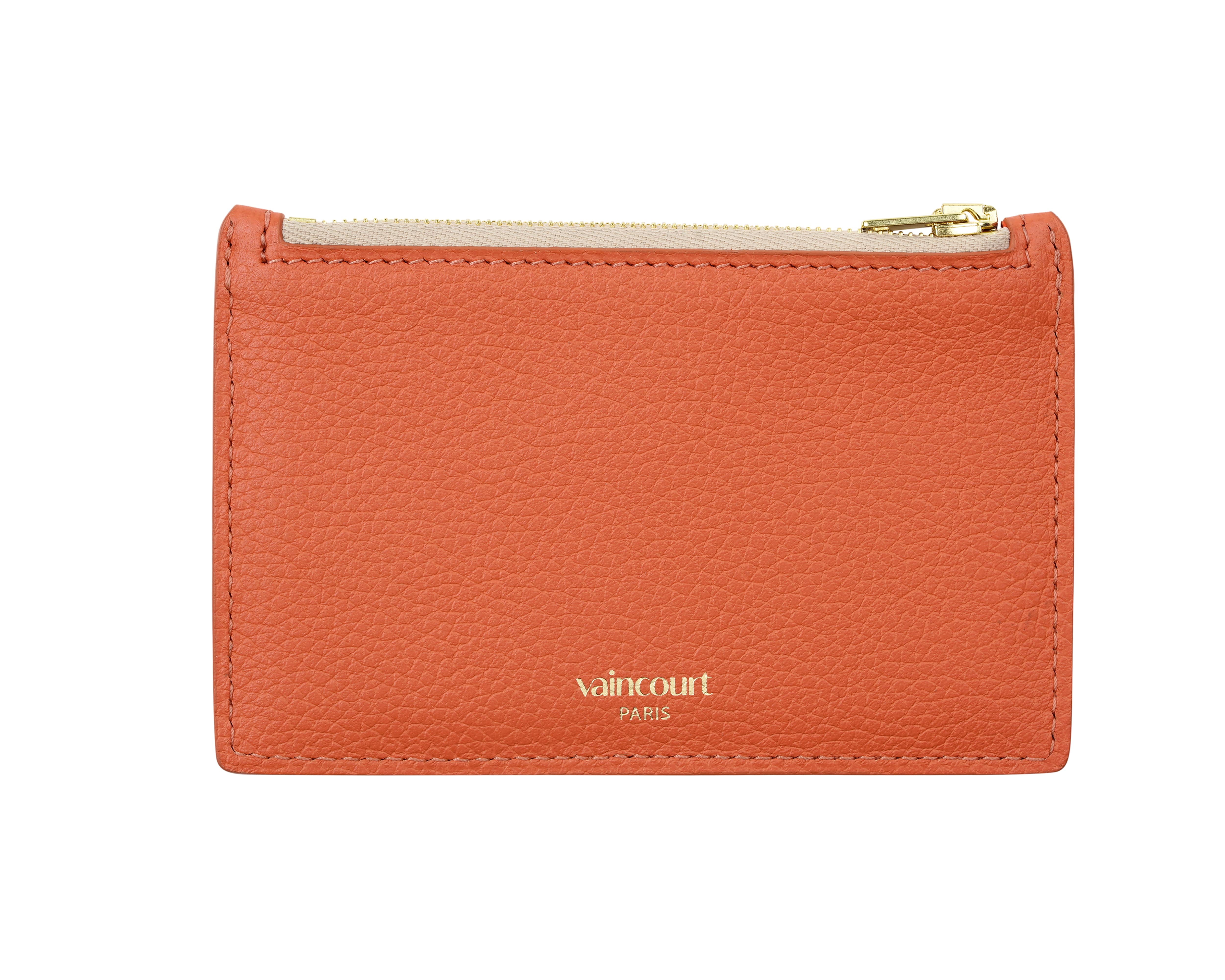 Porte-cartes zippé en cuir grainé made in France