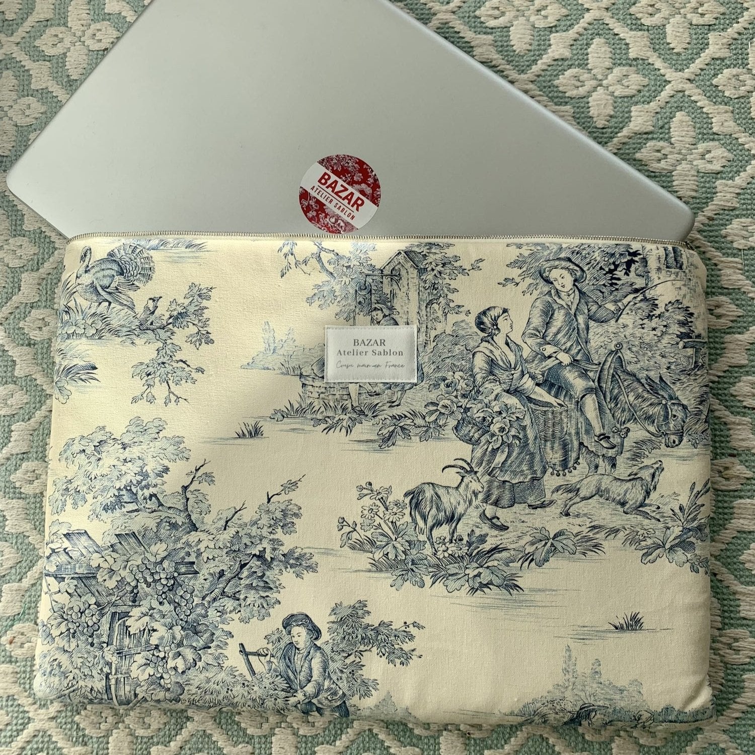 Housse ordinateur en toile de Jouy made in France