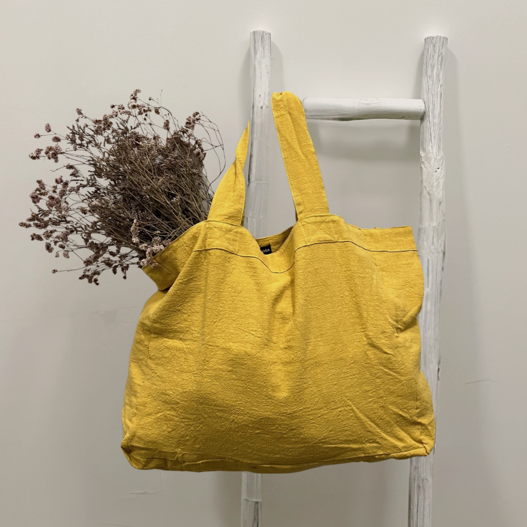 Grand Cabas jaune safran en lin POL et ROSA made in France