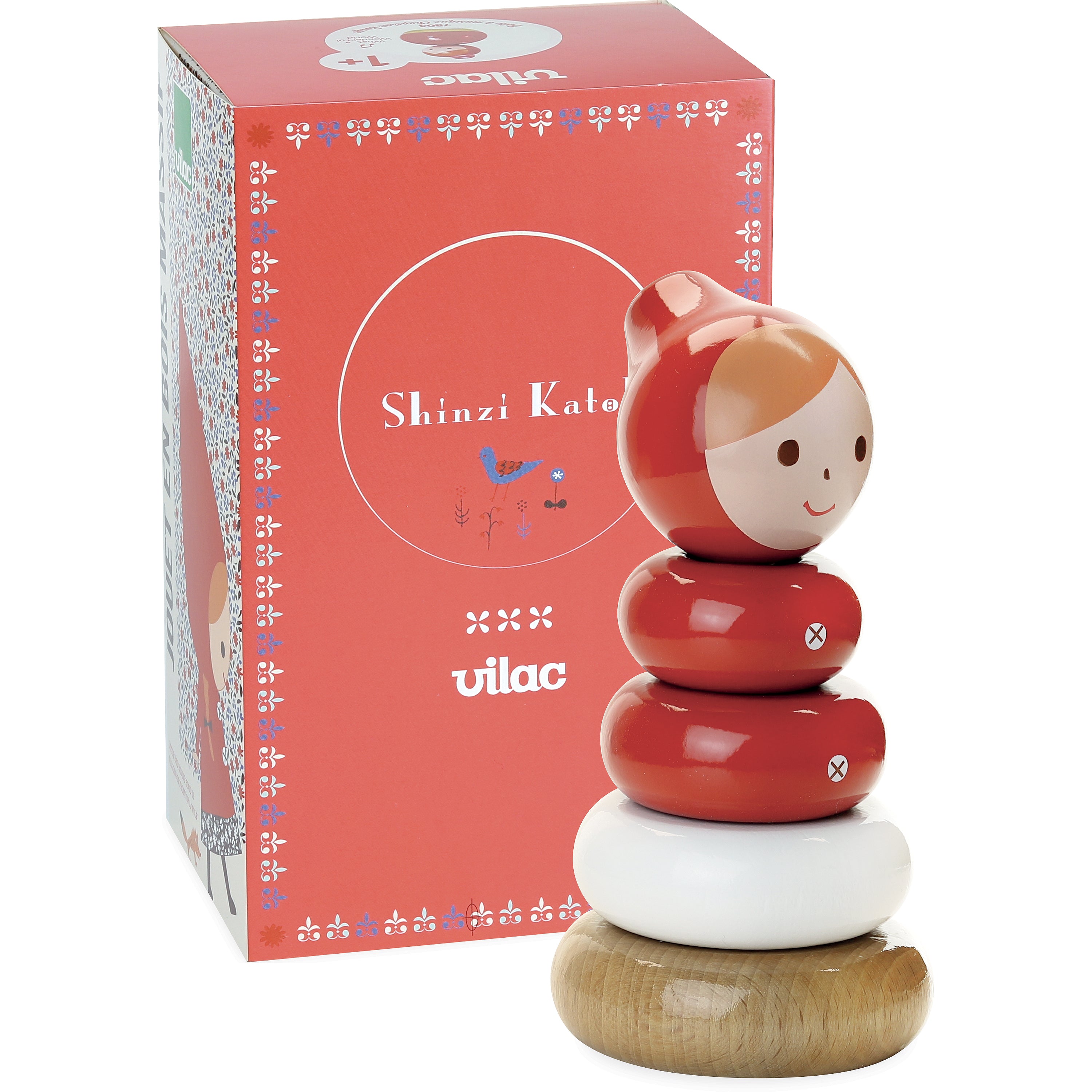 Empilable Chaperon rouge en bois naturel laqué, VILAC, made in France et écoresponsable