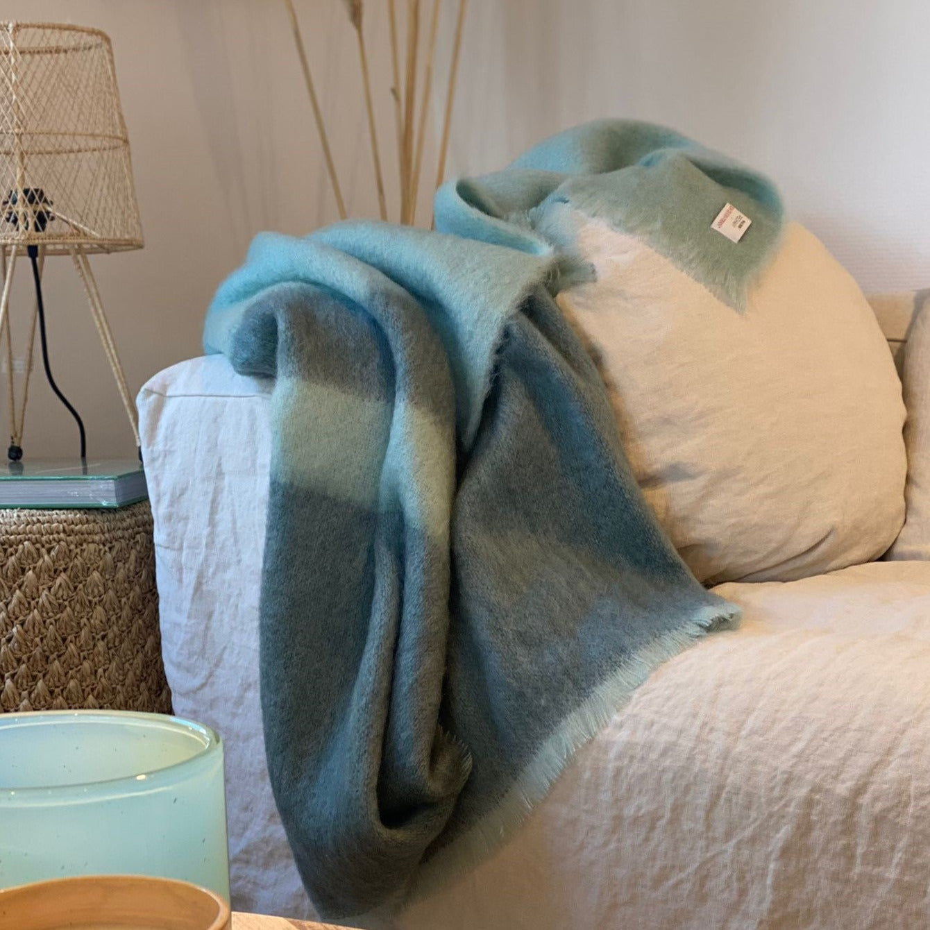 Plaid mohair céladon, MAISON PECHAVY, made in France et écoresponsable