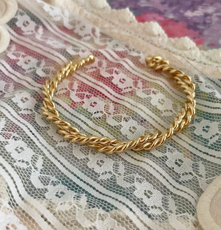 Bracelet Jonc Tresse plaqué or, JOUR DE MISTRAL, made in France