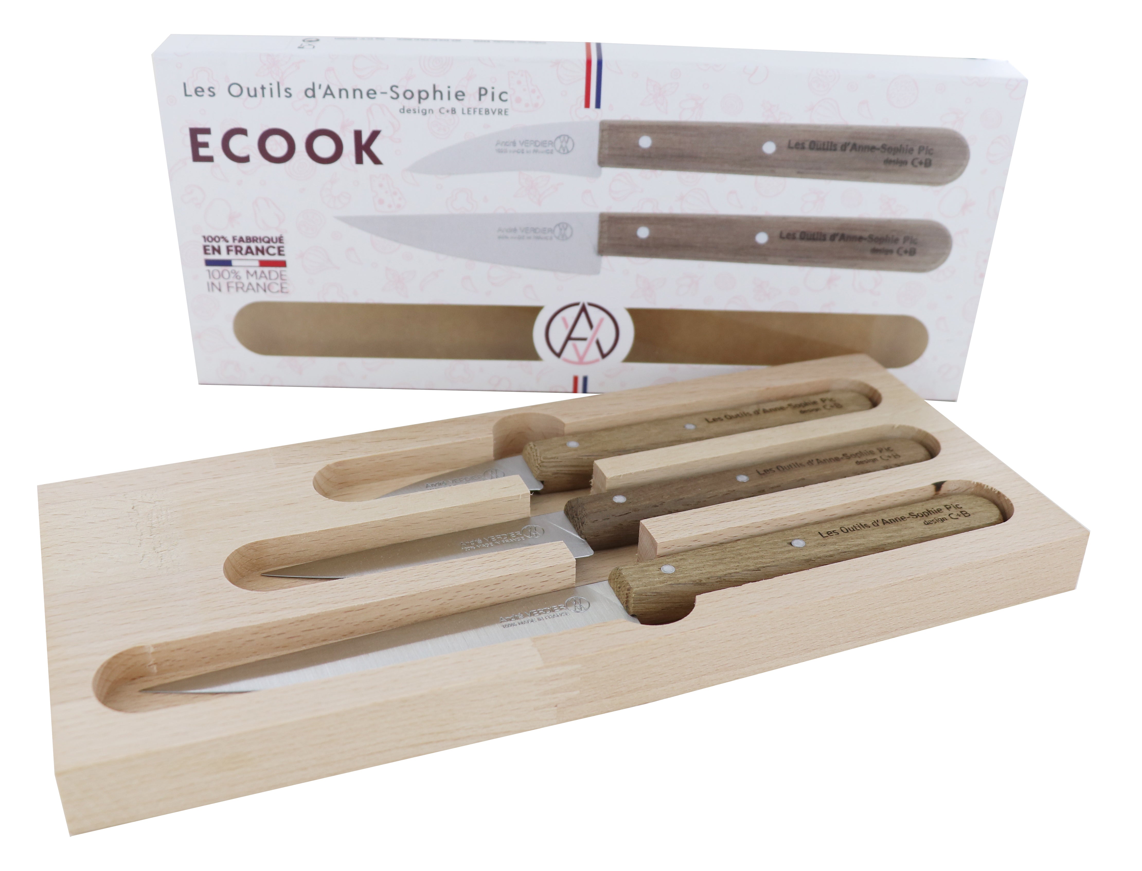 Set 3 couteaux Anne Sophie PIC ECOOK André VERDIER, 100% français et écoresponsable HISTOIRES FRANCAISES