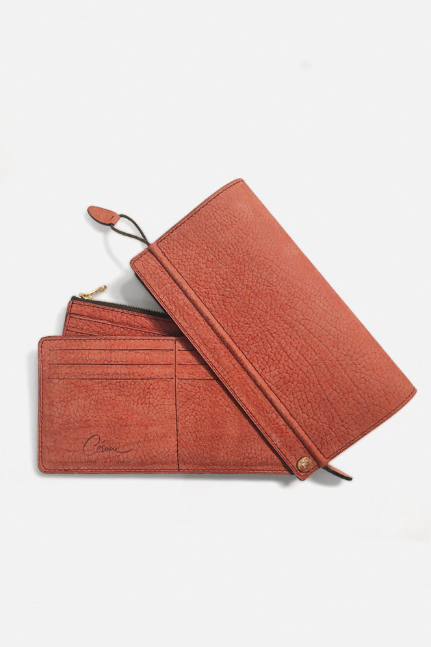 Portefeuille éventail grand modèle en veau nubucké CESAIRE, made in France et écoresponsable