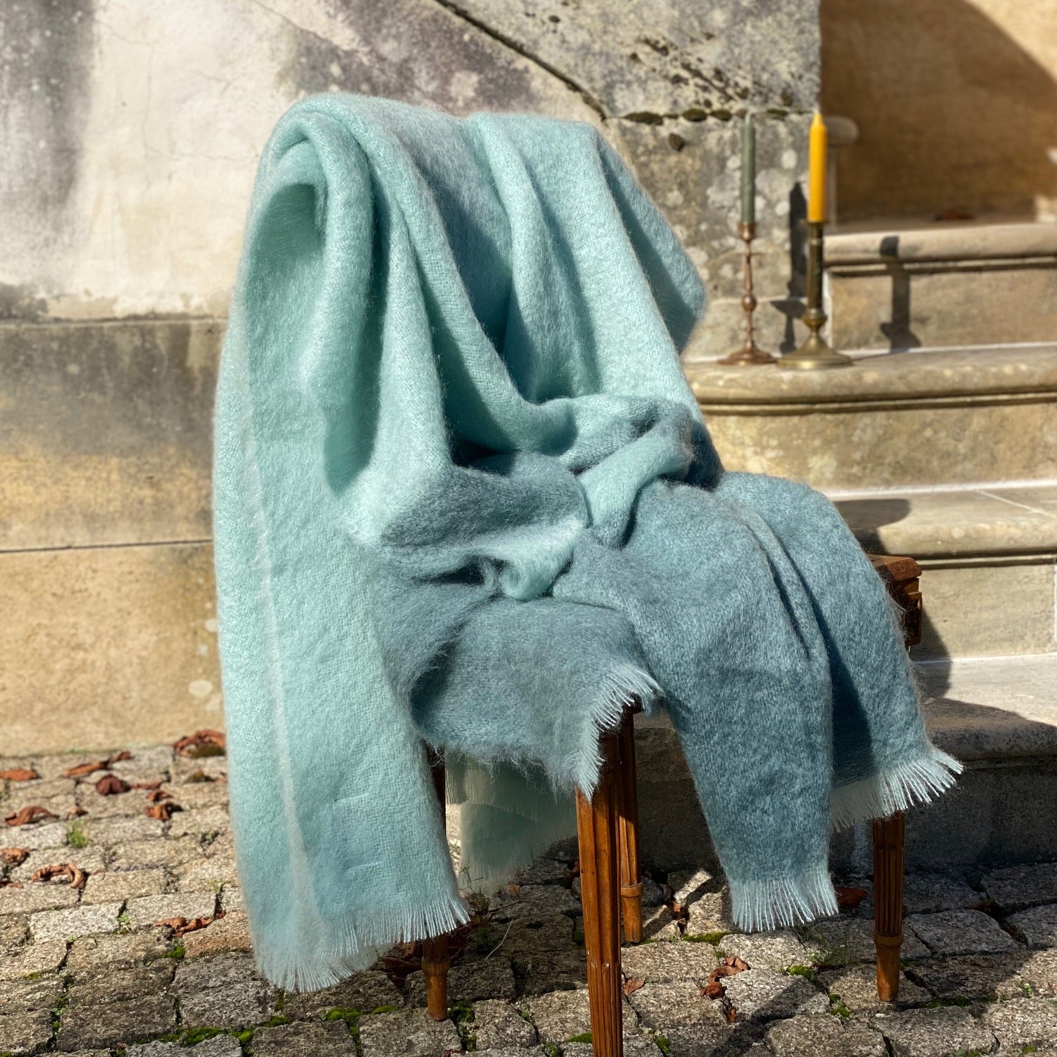 Plaid mohair céladon, MAISON PECHAVY, made in France et écoresponsable