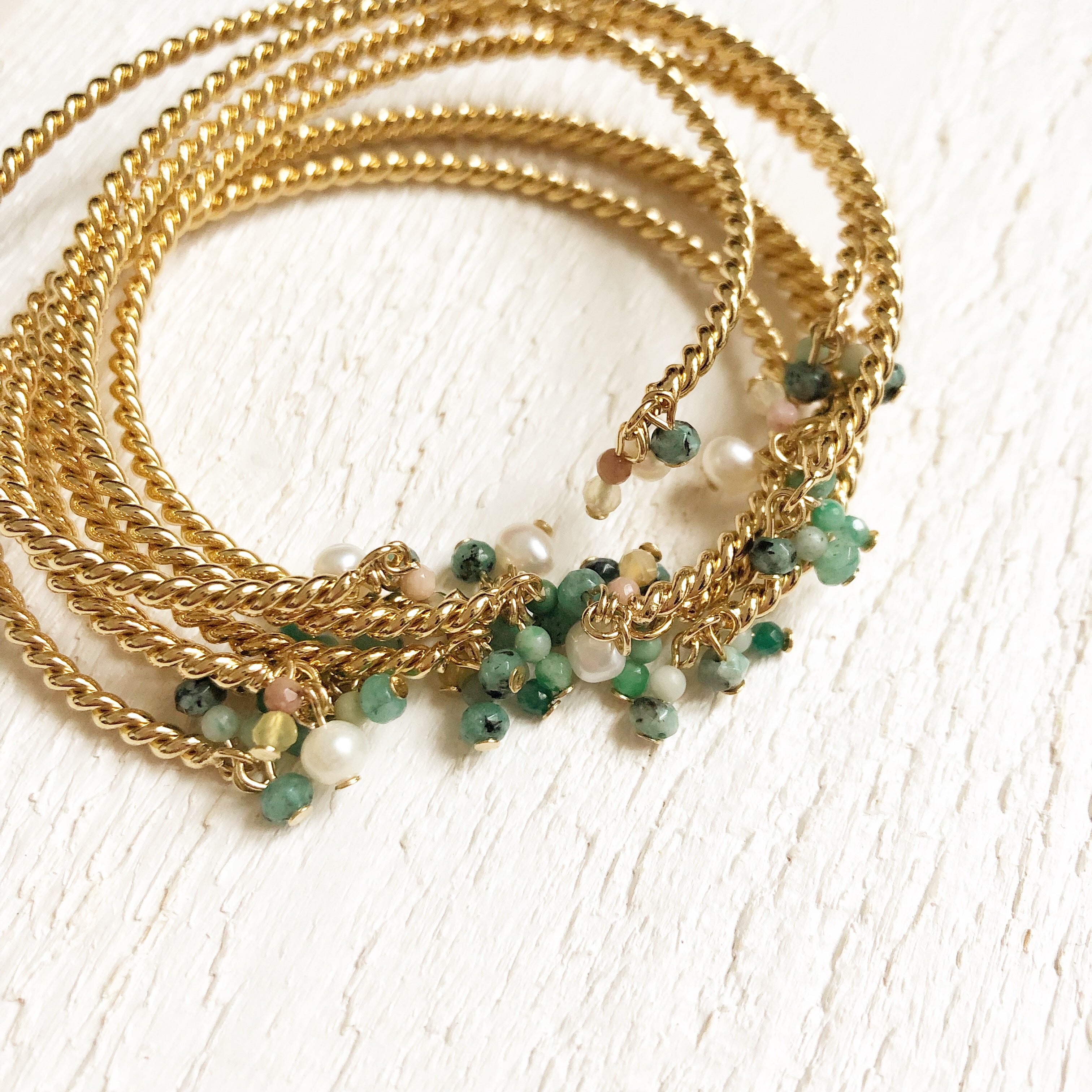 Bracelet Jonc Torsade perle d'aventurine, JOUR DE MISTRAL, made in France et écoresponsable