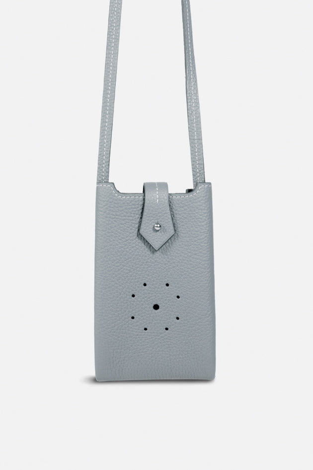 sac mini pochette Léo en cuir de veau grainé  Denim CESAIRE 100% français et écoresponsable HSITOIRES FRANCAISES