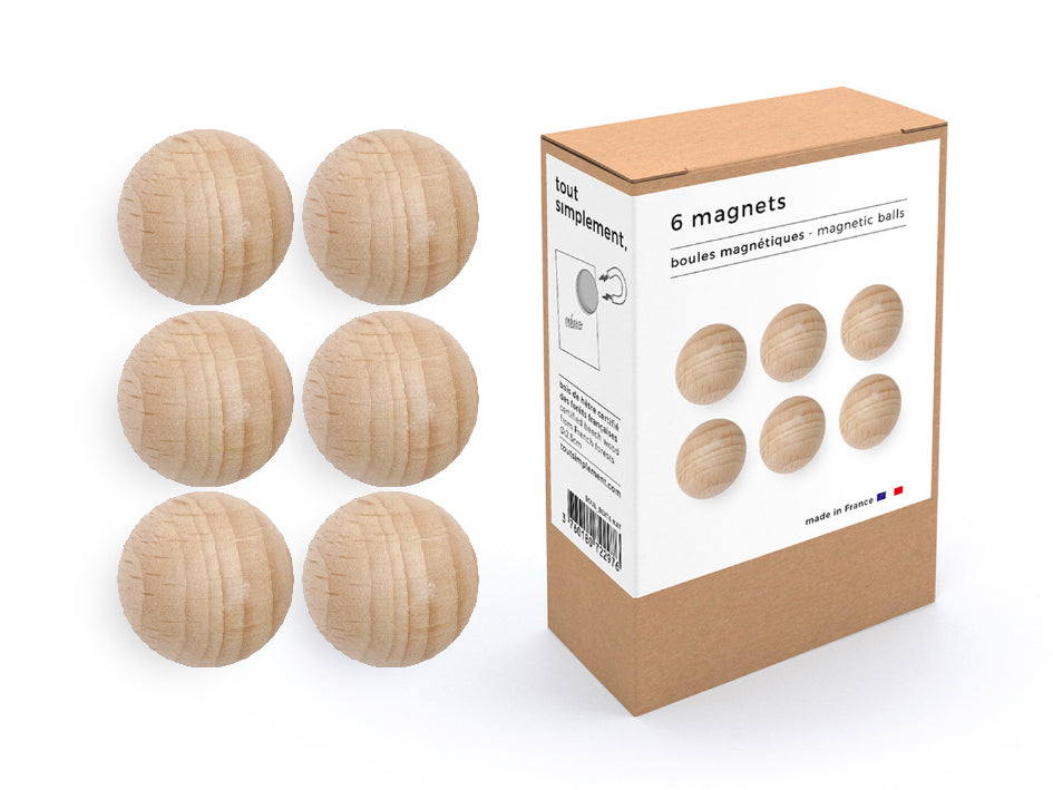 boîte de 6 petites boules magnétiques en bois - naturel