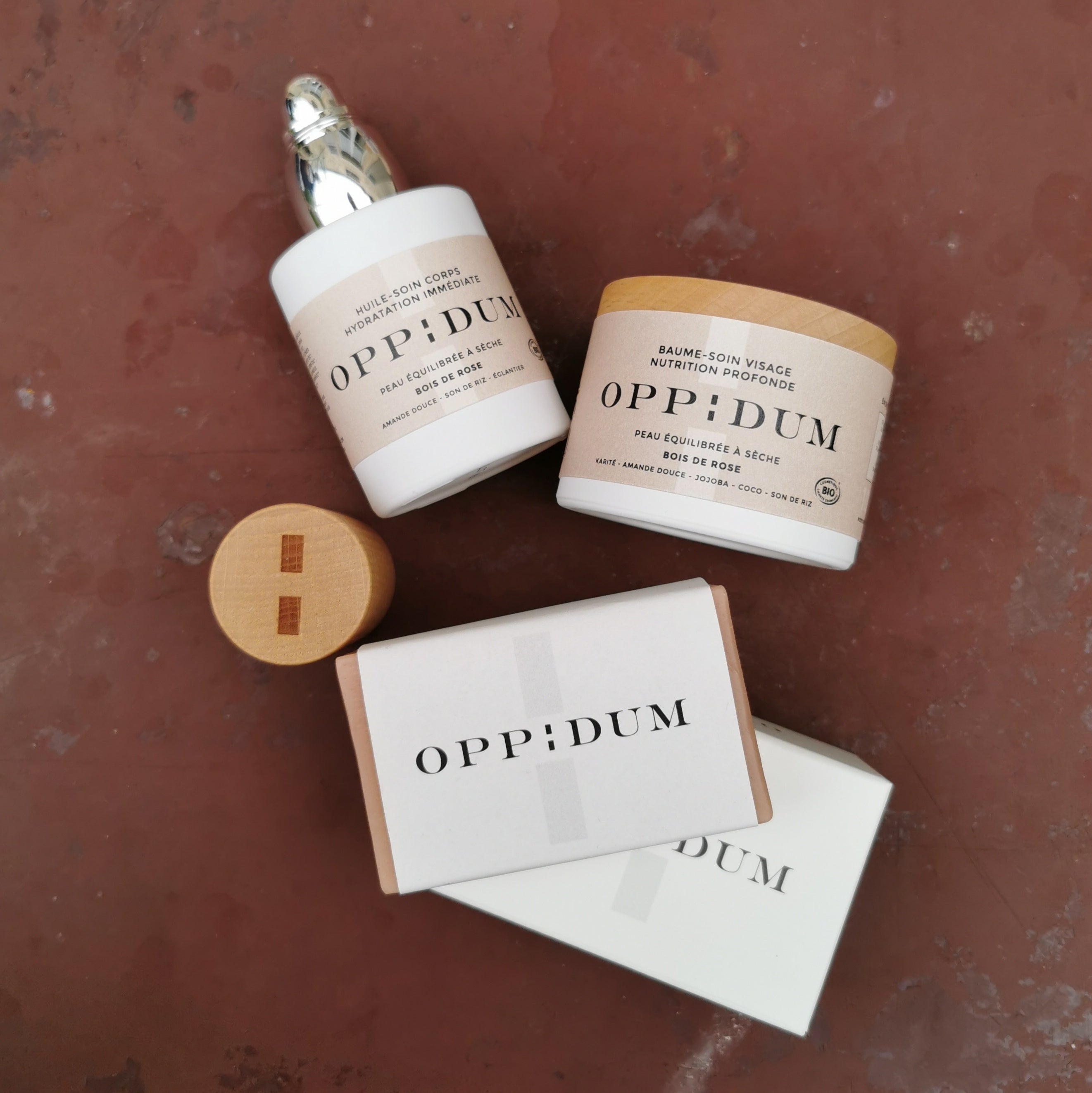 Gamme Soin OPPIDUM Bio bois de roses 100% français et écoresponsable.