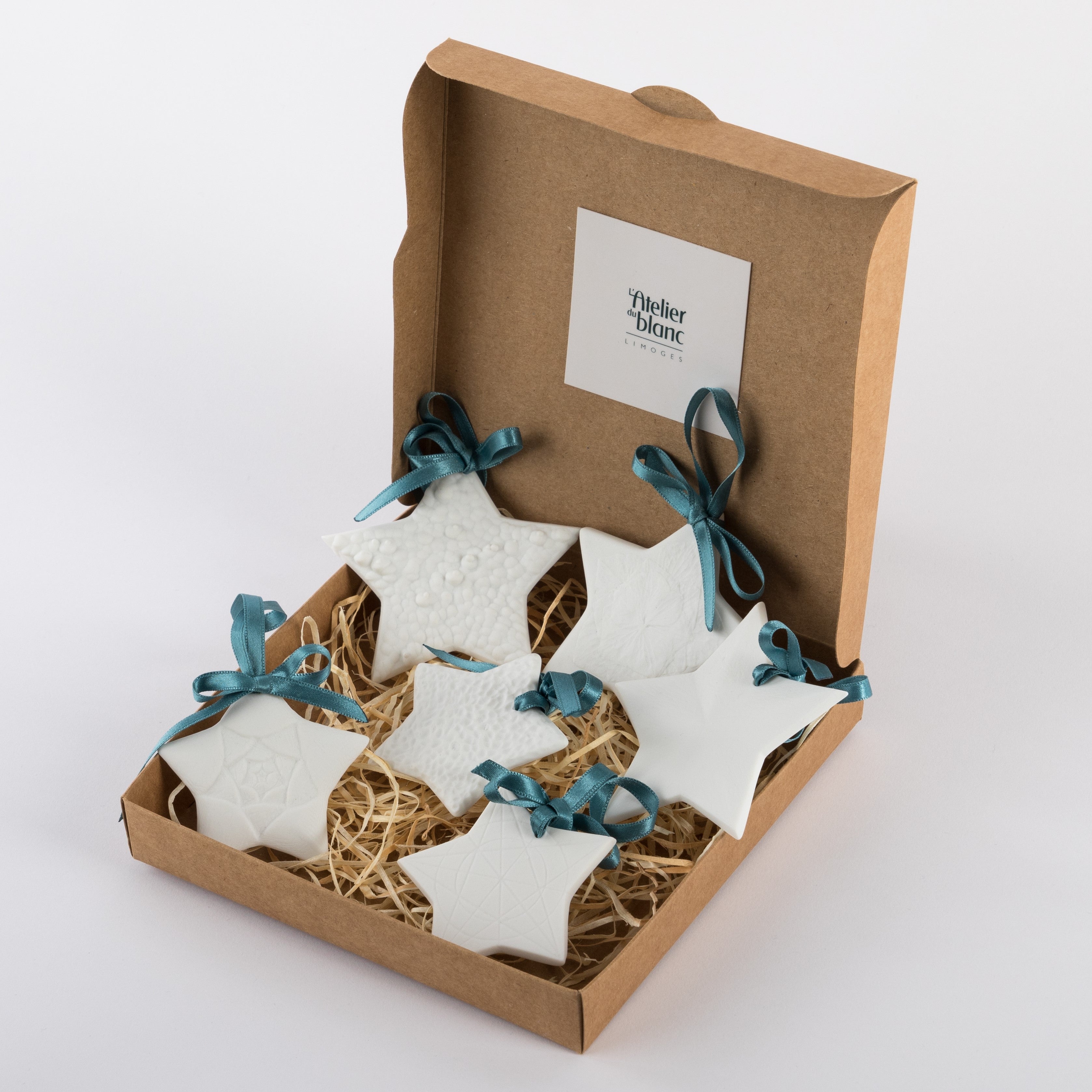 Coffret 6 étoiles en biscuits de porcelaine, L'ATELIER DU BLANC, porcelaine de Limoges made in France