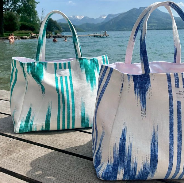 Large Blue Indigo Linen Shopping Bag POL ET ROSA made in France