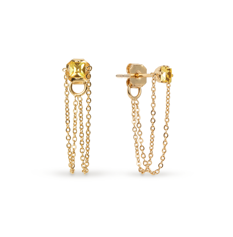 Boucles d'Oreilles avec cristal et chaines Abel, APRIL PLEASE, made in France