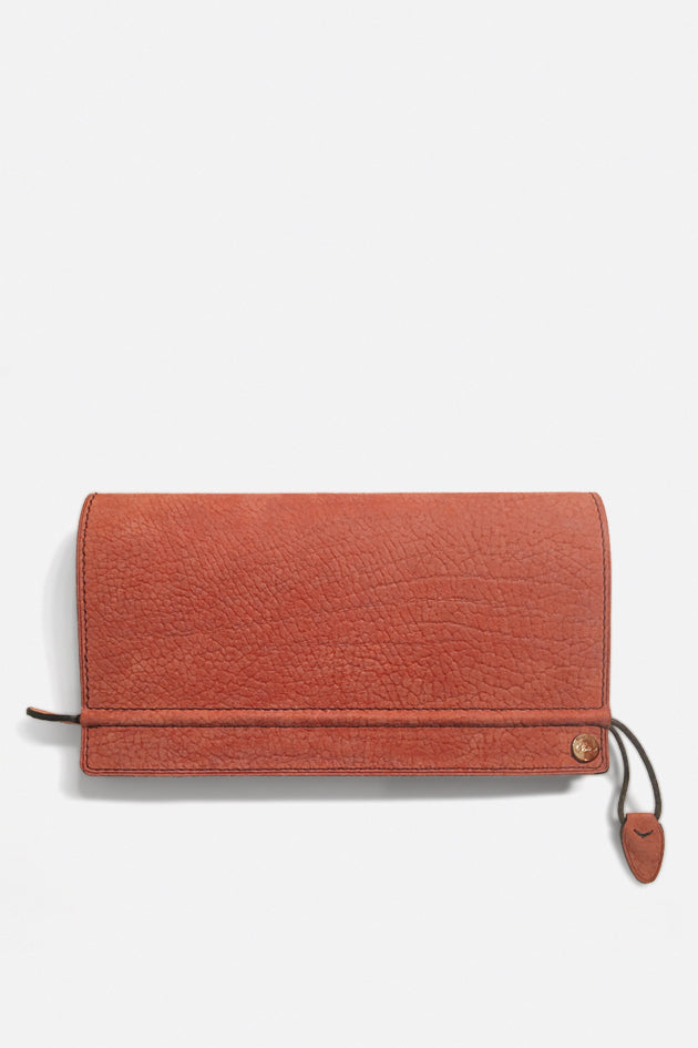 Portefeuille éventail grand modèle en cuir de veau nubucké terracotta CESAIRE, made in France et écoresponsable