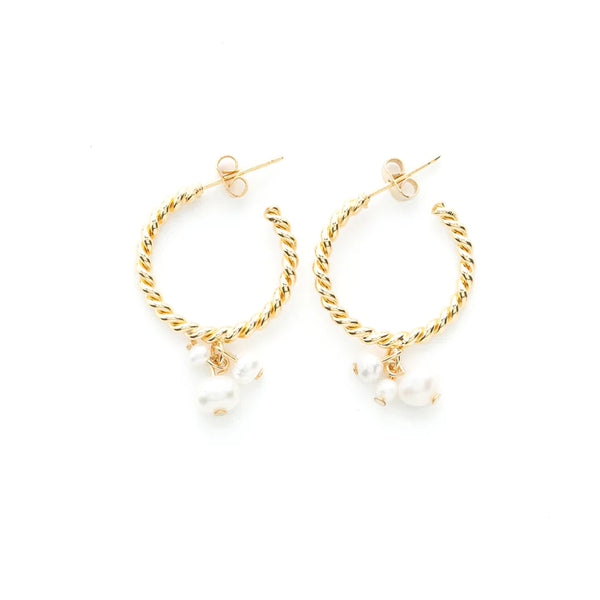 Boucles d'oreilles créoles torsadées avec perles, JOURS DE MISTRAL, made in France