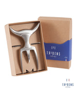 Coffret fourchette à découper brossée et support inox, TRIDENS, made in France et écoresponsable