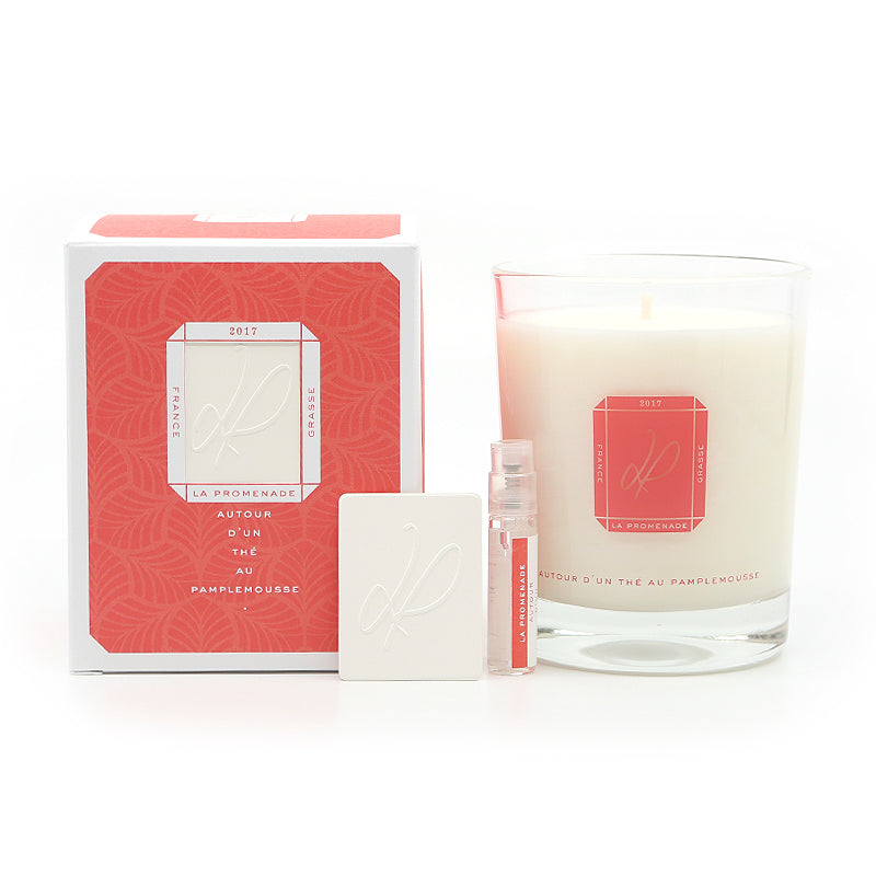 Bougie parfumée au pamplemousse LA PROMENADE autour d'un thé au pamplemousse 100% français et écoresponsable